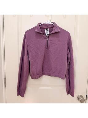 North Face Women's Sweatshirt Size S Purple Cropped Quarter-Zip Pullover